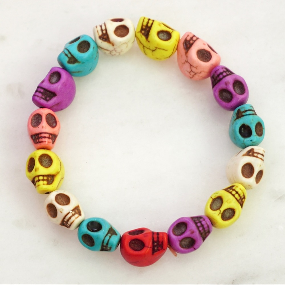 Rainbow Colorful Skull Head Bead Bracelet 💀